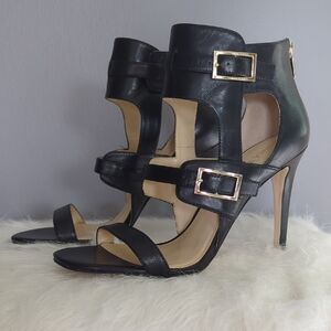 Black Strappy Heels With Buckle Accents